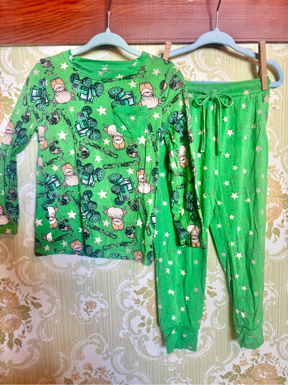 Magical Maverick Co 2T Green Carhartt Cow Truck Bamboo Pajama Set